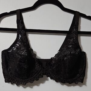 Elegant Black Lace Sheer Underwire Front Closure Bra Size 36D